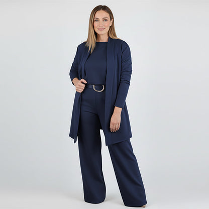 ⏳Zeitlich begrenztes Sonderangebot⏰ Elegantes 3-teiliges Set bestehend aus langem Cardigan, Oberteil und Hose💞