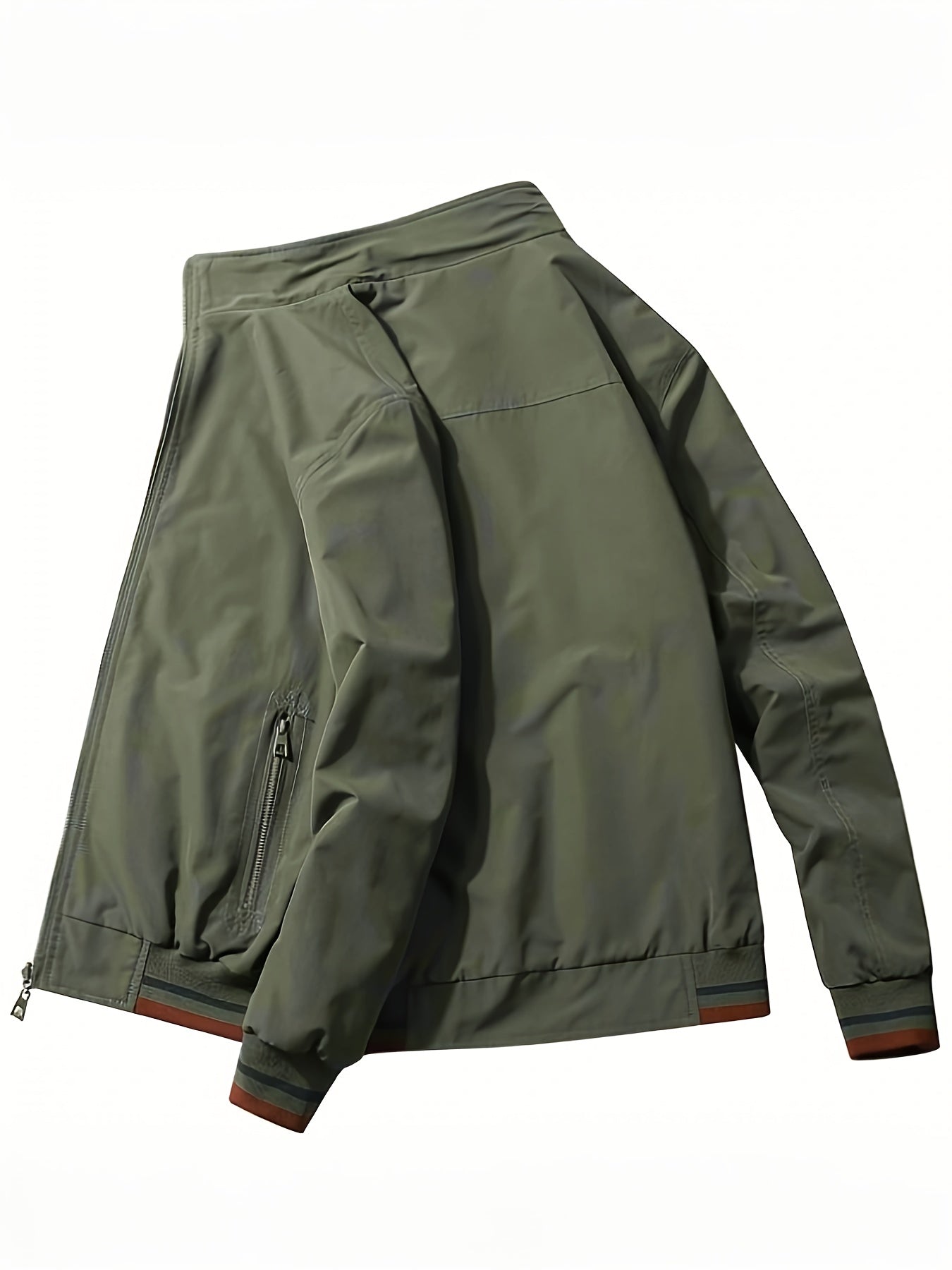 Herrenjacke Olivgrün – Zweifarbige Stehkragen-Jacke mit Reißverschluss