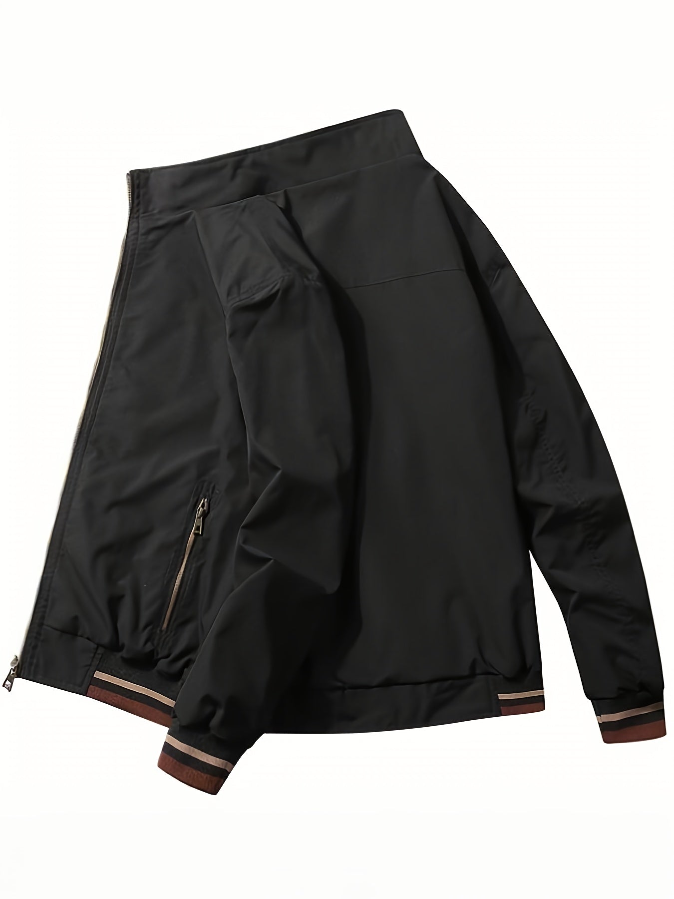 Herrenjacke Olivgrün – Zweifarbige Stehkragen-Jacke mit Reißverschluss