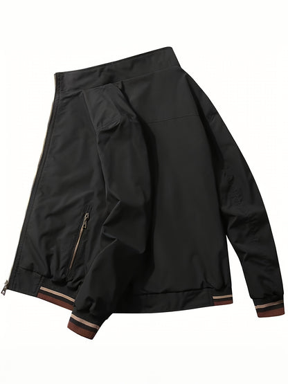 Herrenjacke Olivgrün – Zweifarbige Stehkragen-Jacke mit Reißverschluss