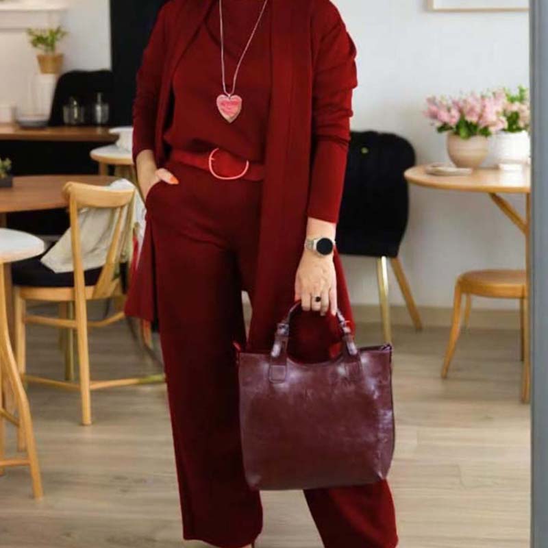 ⏳Zeitlich begrenztes Sonderangebot⏰ Elegantes 3-teiliges Set bestehend aus langem Cardigan, Oberteil und Hose💞
