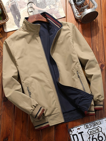 Herrenjacke Olivgrün – Zweifarbige Stehkragen-Jacke mit Reißverschluss