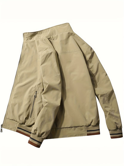 Herrenjacke Olivgrün – Zweifarbige Stehkragen-Jacke mit Reißverschluss