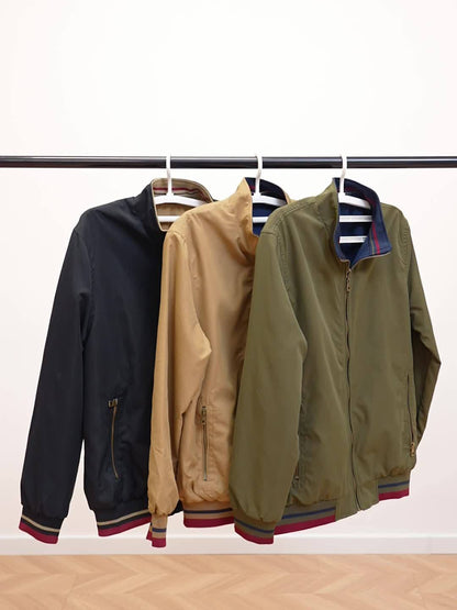 Herrenjacke Olivgrün – Zweifarbige Stehkragen-Jacke mit Reißverschluss