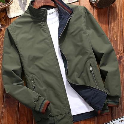 Herrenjacke Olivgrün – Zweifarbige Stehkragen-Jacke mit Reißverschluss