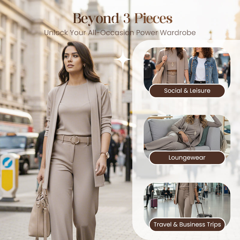 ⏳Zeitlich begrenztes Sonderangebot⏰ Elegantes 3-teiliges Set bestehend aus langem Cardigan, Oberteil und Hose💞