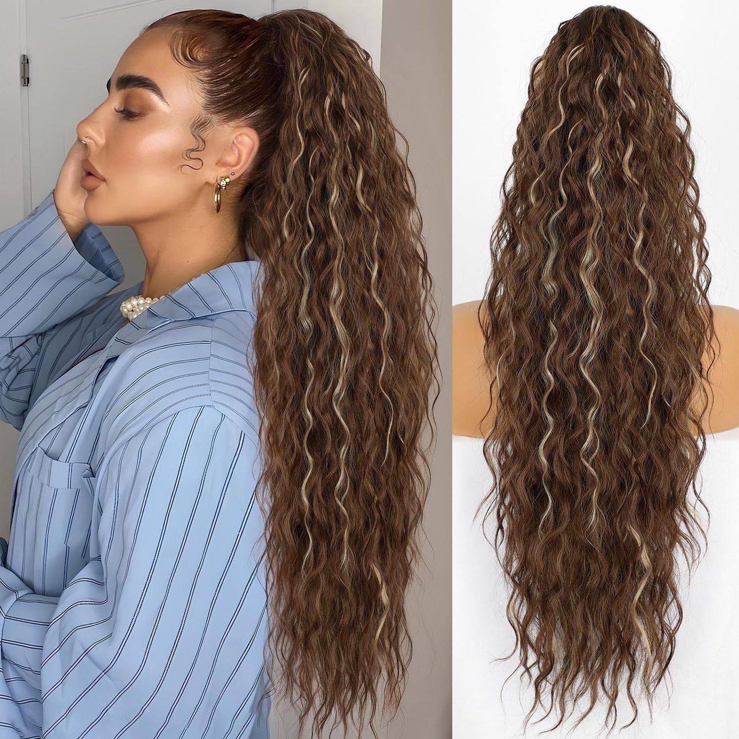 💜 LETZTER TAG DER AKTION - 🔥70 % RABATT 🔥Lockige, gewellte Frizz-Haarverlängerung mit Pferdeschwanz