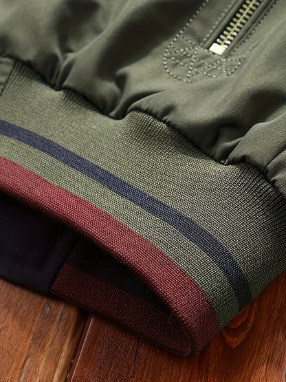 Herrenjacke Olivgrün – Zweifarbige Stehkragen-Jacke mit Reißverschluss