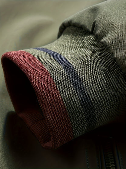 Herrenjacke Olivgrün – Zweifarbige Stehkragen-Jacke mit Reißverschluss