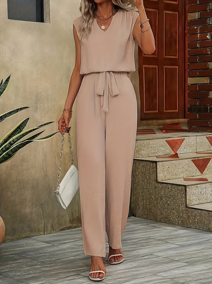 Frühling & Sommer Damen-Set: Plissierte Weite Hose mit Schleife & Ärmelloses V-Ausschnitt T-Shirt