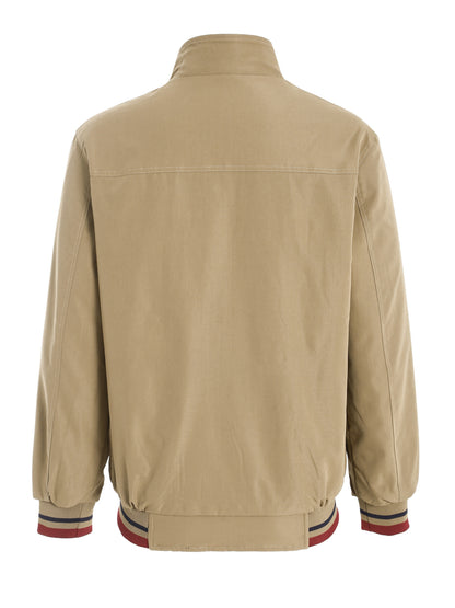 Herrenjacke Olivgrün – Zweifarbige Stehkragen-Jacke mit Reißverschluss