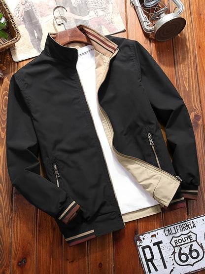 Herrenjacke Olivgrün – Zweifarbige Stehkragen-Jacke mit Reißverschluss