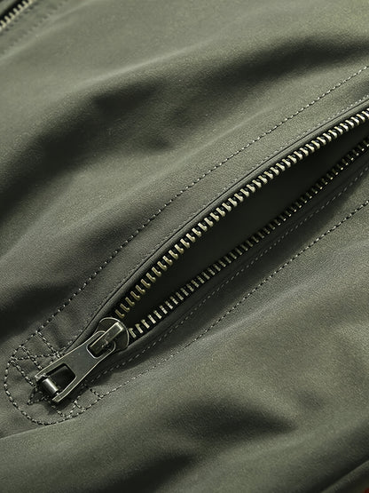 Herrenjacke Olivgrün – Zweifarbige Stehkragen-Jacke mit Reißverschluss