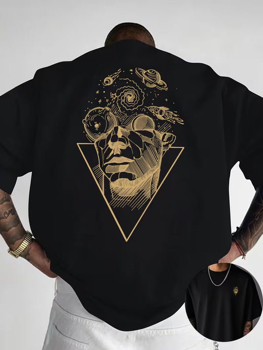 ILEERA Oversize-T-Shirt mit abstraktem Gesichtsprint in Schwarz – Rückseite