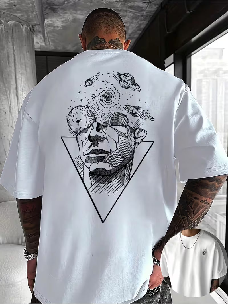 ILEERA Oversize-T-Shirt mit abstraktem Gesichtsprint in Weiß – Rückseite