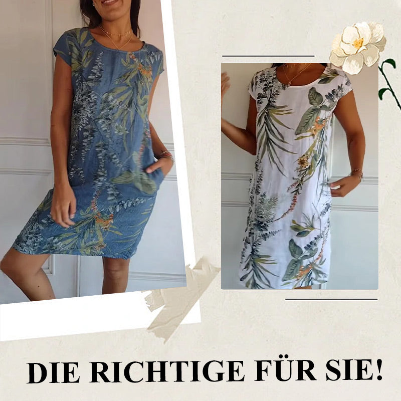Bedrucktes ILEERA Damenkleid aus Baumwoll-Leinen – Ansicht 2