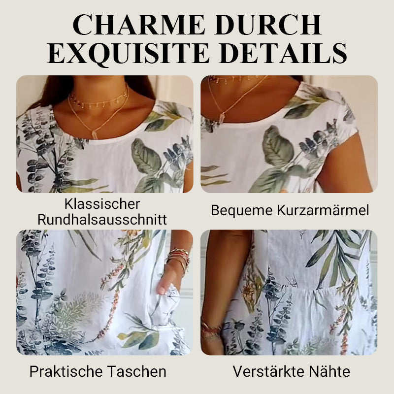 Bedrucktes ILEERA Damenkleid aus Baumwoll-Leinen – Ansicht 3