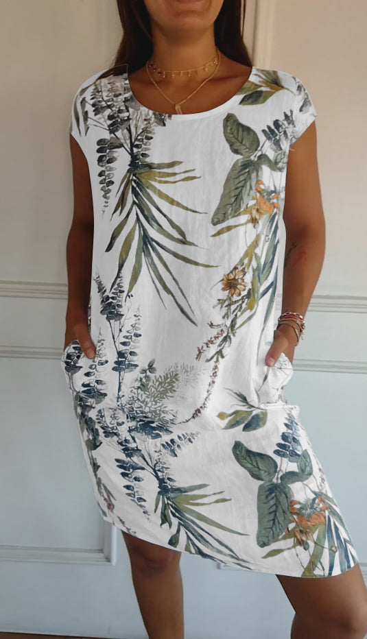 Bedrucktes ILEERA Damenkleid aus Baumwoll-Leinen – Ansicht 5