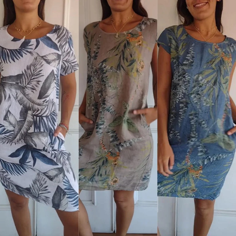 Bedrucktes ILEERA Damenkleid aus Baumwoll-Leinen – Ansicht 6