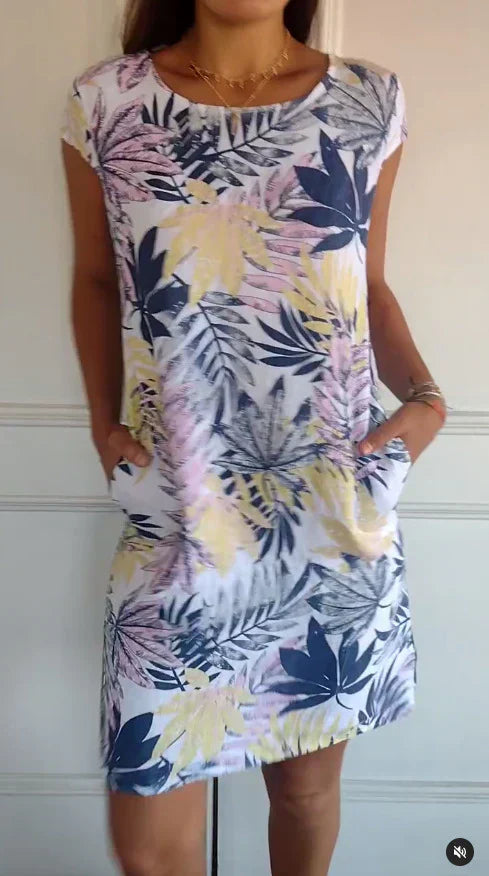Bedrucktes ILEERA Damenkleid aus Baumwoll-Leinen – Ansicht 8