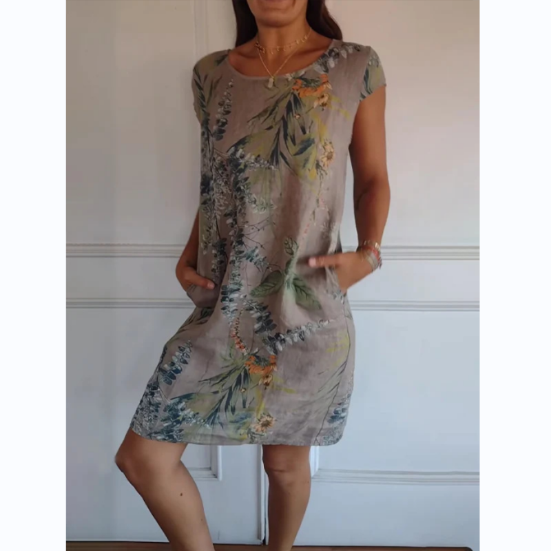 Bedrucktes ILEERA Damenkleid aus Baumwoll-Leinen – Ansicht 9