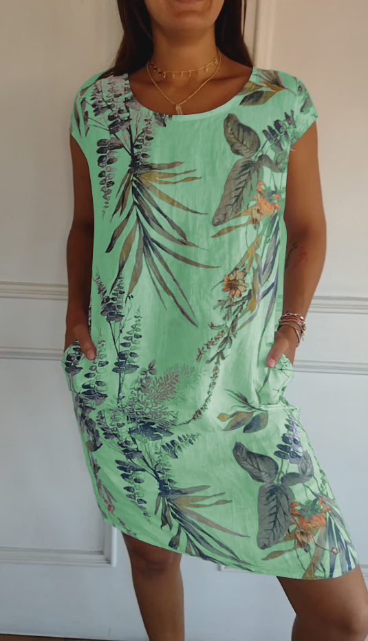 Bedrucktes ILEERA Damenkleid aus Baumwoll-Leinen – Ansicht 12