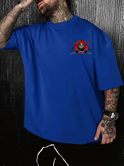 ILEERA Oversize-T-Shirt mit Japan-Art-Print in Blau – Vorderseite