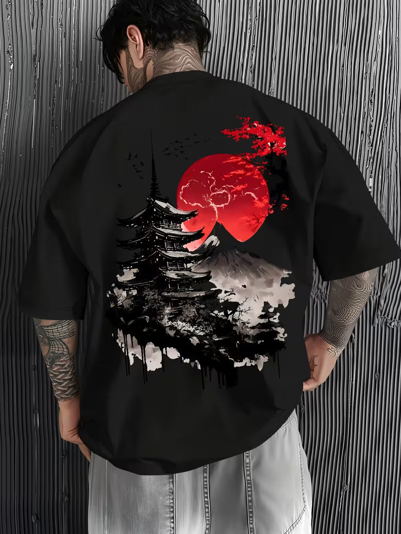 ILEERA Oversize-T-Shirt mit Japan-Art-Print in Schwarz – Rückseite