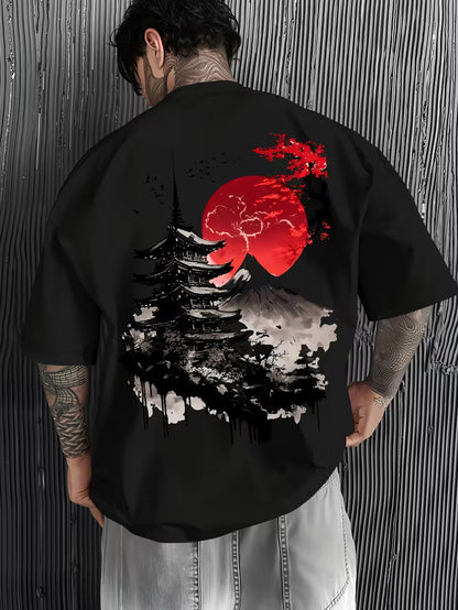 ILEERA Oversize-T-Shirt mit Japan-Art-Print in Schwarz – Rückseite