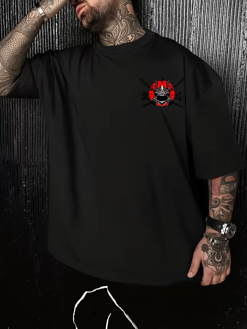 ILEERA Oversize-T-Shirt mit Japan-Art-Print in Schwarz – Vorderseite