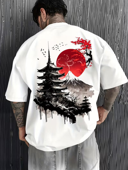 ILEERA Oversize-T-Shirt mit Japan-Art-Print in Weiß – Rückseite
