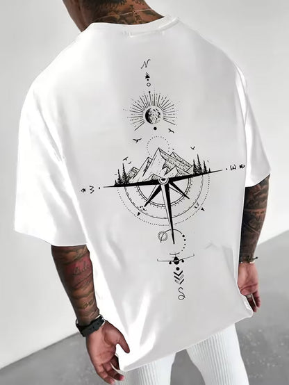 ILEERA Oversize-T-Shirt mit Kompass-Print in Weiß – Rückseite