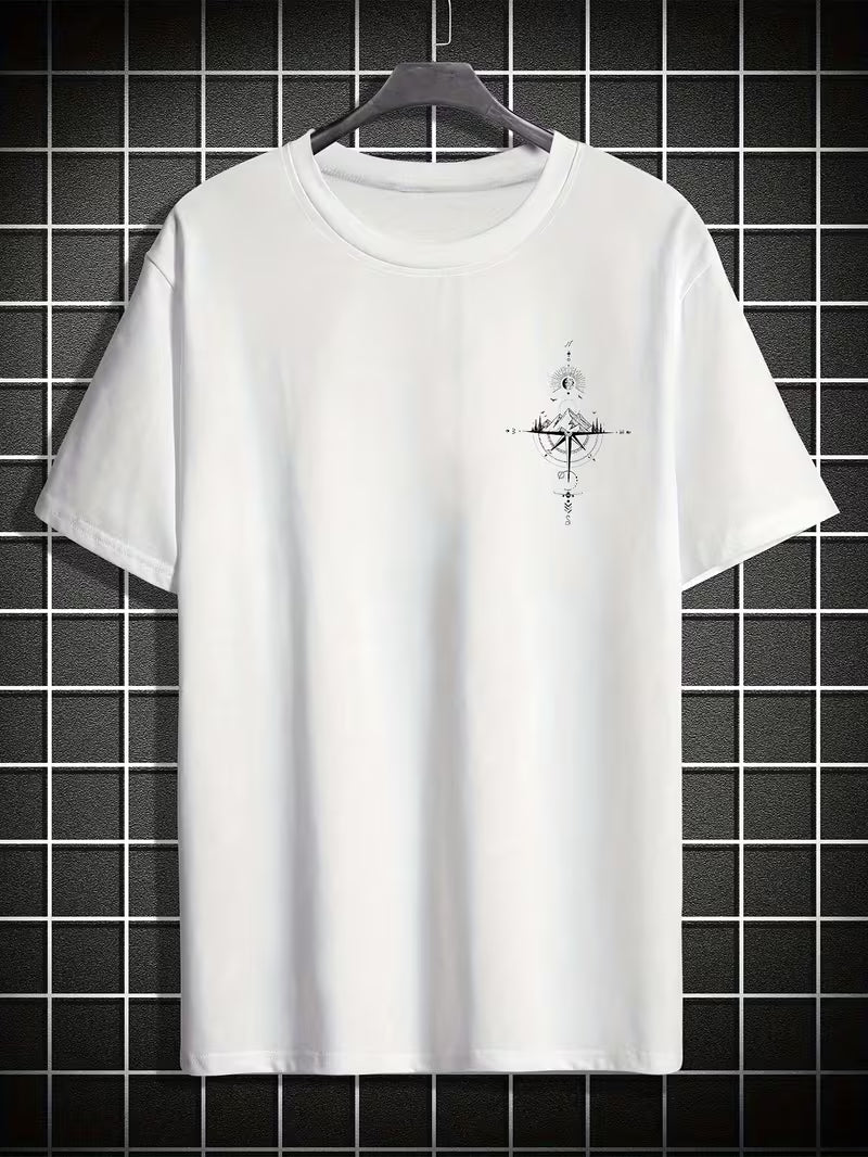 ILEERA Oversize-T-Shirt mit Kompass-Print in Weiß – Vorderseite