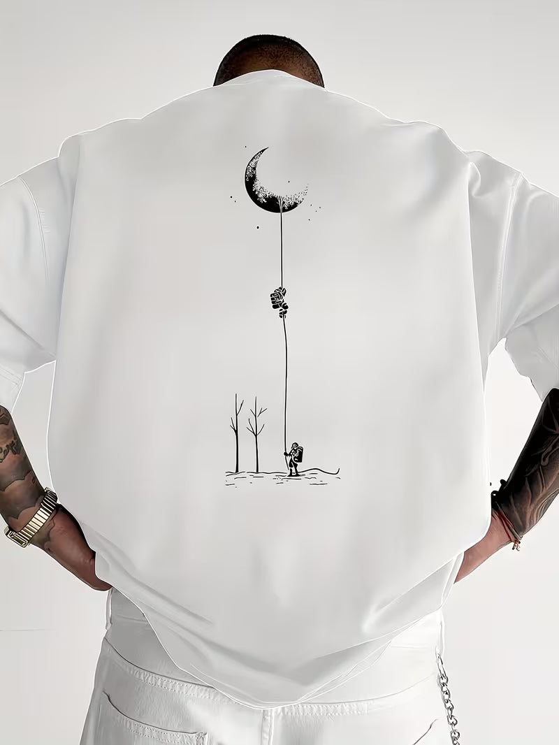 ILEERA Oversized Moon Graphic T-Shirt in Weiß – Rückseite