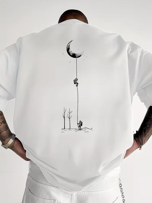 ILEERA Oversized Moon Graphic T-Shirt in Weiß – Rückseite