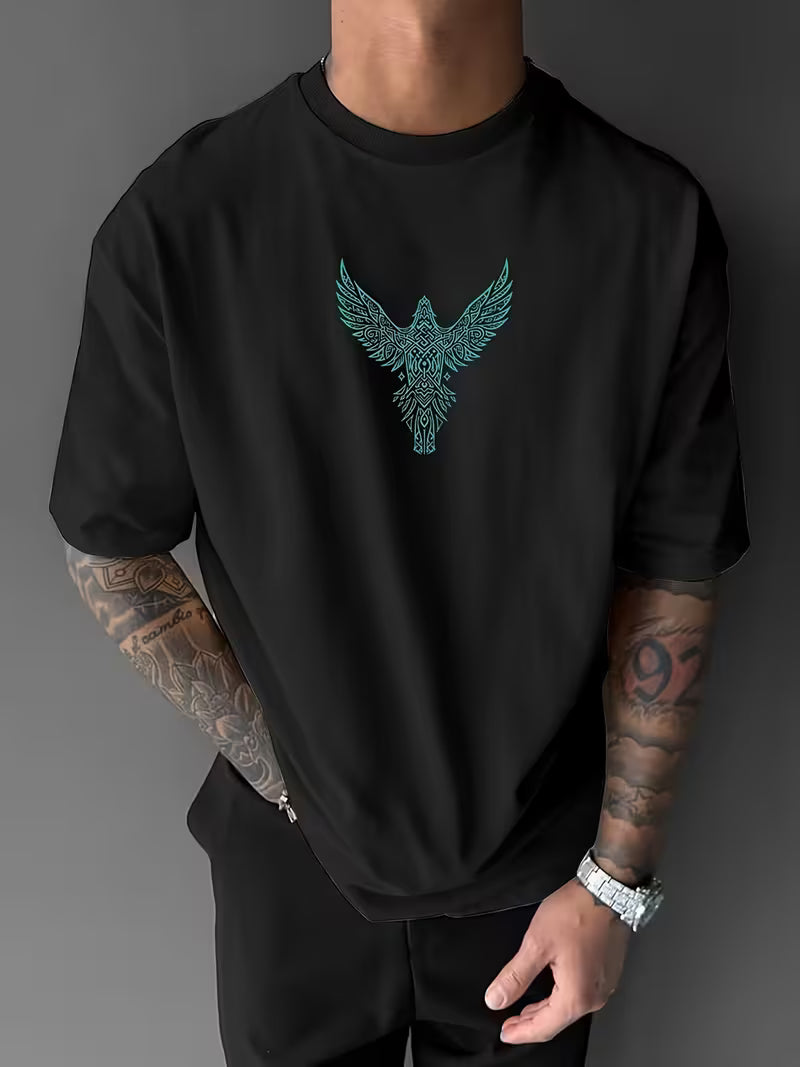 ILEERA Oversized Raven Symbol T-Shirt in Schwarz – Vorderseite