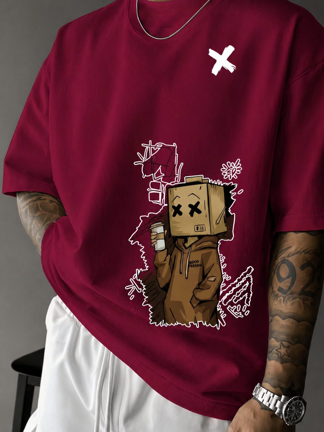 ILEERA Urban Sketch Oversize-T-Shirt in Bordeauxrot