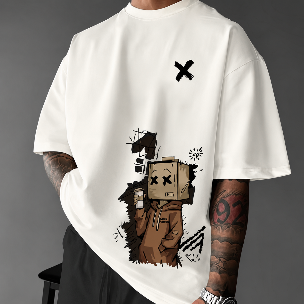 ILEERA Urban Sketch Oversize-T-Shirt in Cremeweiß