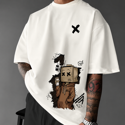 ILEERA Urban Sketch Oversize-T-Shirt in Cremeweiß
