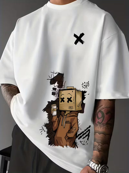 ILEERA Urban Sketch Oversize-T-Shirt in Weiß am Model