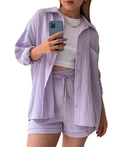 🔥Heißer Verkauf 49% Rabatt🔥Zweiteiliges Damenhemd mit langen Ärmeln Mode Casual Anzug