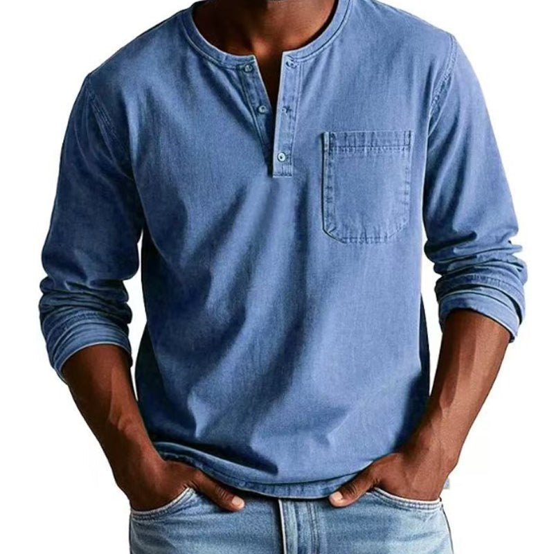 Herrenmode Vintage Distressed Pocket Langarmhemd