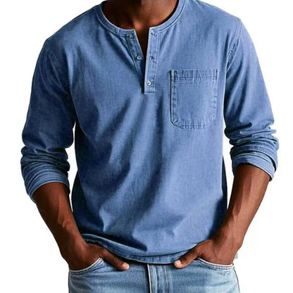 Herrenmode Vintage Distressed Pocket Langarmhemd