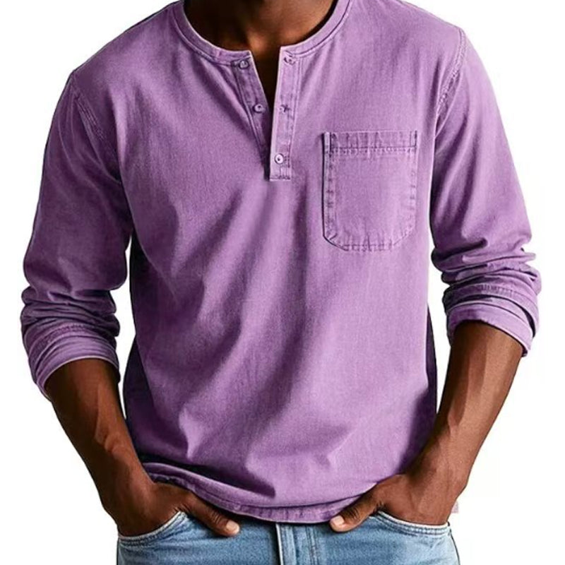 Herrenmode Vintage Distressed Pocket Langarmhemd