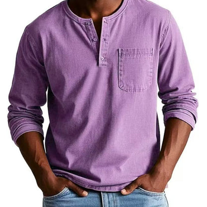 Herrenmode Vintage Distressed Pocket Langarmhemd