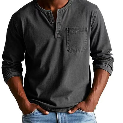 Herrenmode Vintage Distressed Pocket Langarmhemd