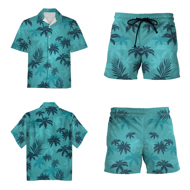 Herren-Set mit tropischem Muster: Hemd und Shorts