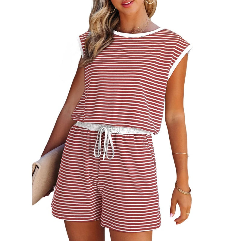 🎁Letzter Tag des Schlussverkaufs – 50 % Rabatt🔥 2-teiliges Set aus einem gestreiften Damenoberteil mit langen Ärmeln und Shorts