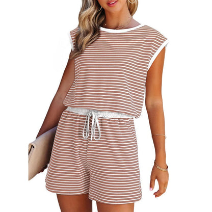 🎁Letzter Tag des Schlussverkaufs – 50 % Rabatt🔥 2-teiliges Set aus einem gestreiften Damenoberteil mit langen Ärmeln und Shorts