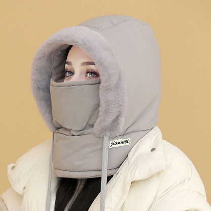 Plüschgefütterte, verdickte Thermomütze mit Gesichtsmaske für Männer und Frauen